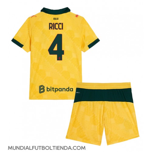 Camiseta AC Milan Samuele Ricci #4 Tercera Equipación Replica 2025-26 para niños mangas cortas (+ Pantalones cortos)